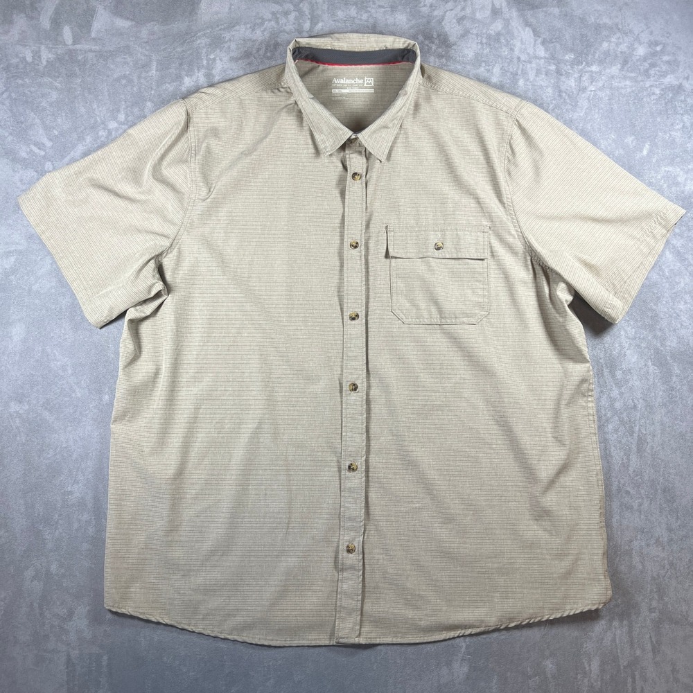 Avalanche Mens XXL Tan Micro Stripe Short Sleeve Button Down Hiking Shirt